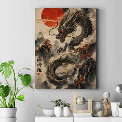 تابلو کنواس (بوم) طرح اژدهای اونی ژاپنی ( Japanese Oni Dragon) - کد : 001