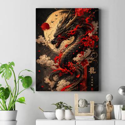تابلو کنواس (بوم) طرح اژدهای اونی ژاپنی ( Japanese Oni Dragon) - کد : 002