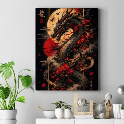 تابلو کنواس (بوم) طرح اژدهای اونی ژاپنی ( Japanese Oni Dragon) - کد : 003