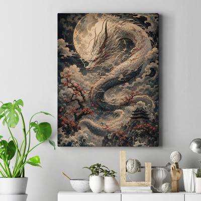 تابلو کنواس (بوم) طرح اژدهای اونی ژاپنی ( Japanese Oni Dragon) - کد : 004