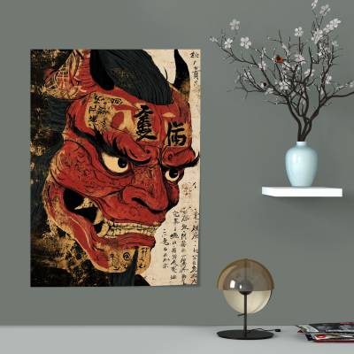 پوستر  طرح ماسک اونی شیطان ژاپنی ( Oni mask) - کد : 001