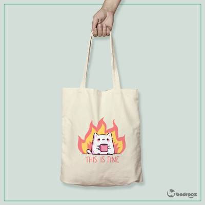 کیف خرید کتان (توت بگ) Cute Club | Meme Series | This is Fine Cat | Sticker