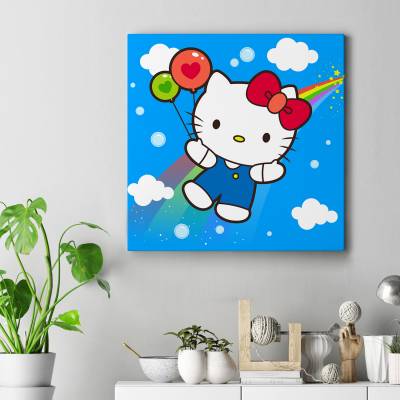 تابلو کنواس مربع (بوم) هلوکیتی- Hello Kitty- آبی