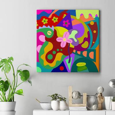 تابلو کنواس مربع (بوم)  Doodle art - دودل آرت- طرح 1