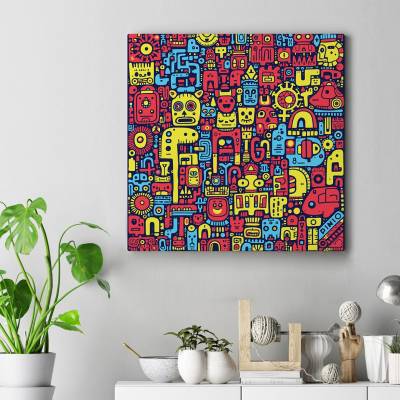 تابلو کنواس مربع (بوم) Doodle art- دودل آرت- طرح 2