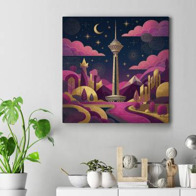 تابلو کنواس مربع (بوم) تهران- برج میلاد - نقاشی دیجیتال 