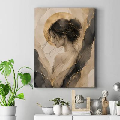 تابلو کنواس (بوم) طرح دختر ژاپنی مینیمال (Minimalist Japanese girl) - کد : 001
