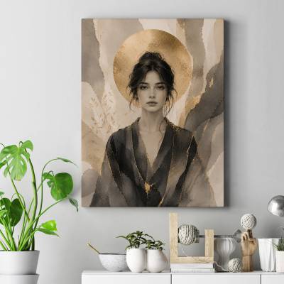 تابلو کنواس (بوم) طرح دختر ژاپنی مینیمال (Minimalist Japanese girl) - کد : 003
