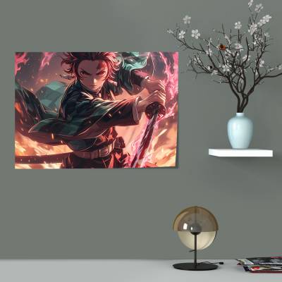 پوستر  طرح شیطان کش کیمتسو نویابا ( Demon Slayer ) - کد : 012