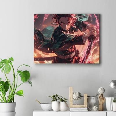 تابلو کنواس (بوم) طرح شیطان کش کیمتسو نویابا ( Demon Slayer ) - کد : 012