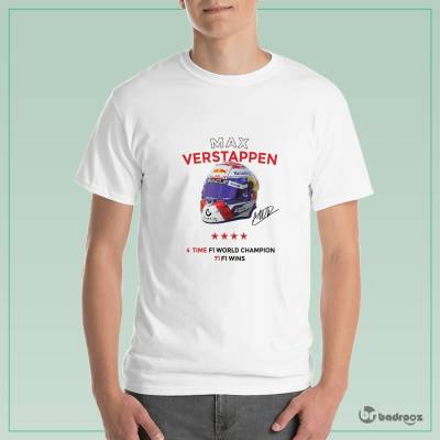 تی شرت مردانه F1 Club | Max Verstappen 4x World Champion Helmet Graphic