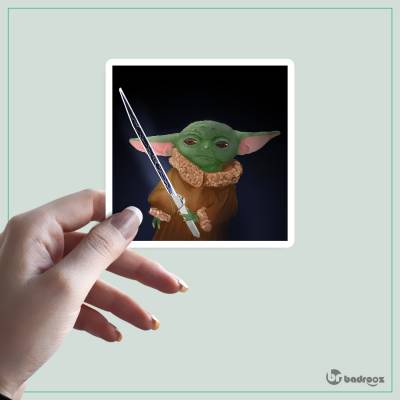 استیکر baby yoda with blacksaber