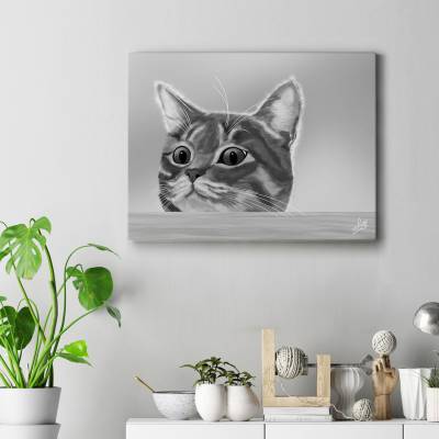 تابلو کنواس گربه شیطون (سیاه و سفید)