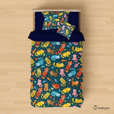 روتختی یک نفره طرح فانتزی گربه و ماهی