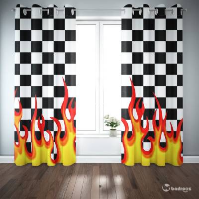پرده پانچ Checkerboard Fire Vans