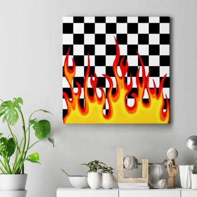 تابلو کنواس مربع (بوم) Checkerboard Fire Vans