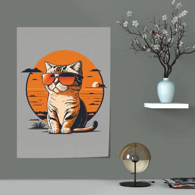 پوستر سیلک گربه عینکی نارنجی