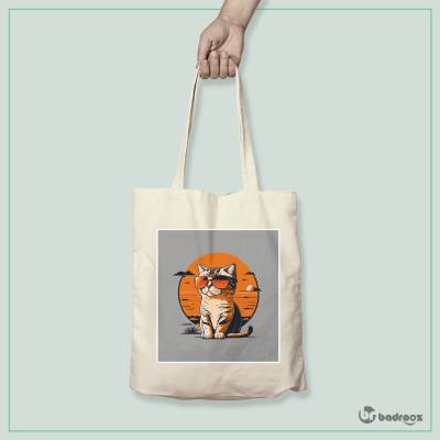 کیف خرید کتان (توت بگ) گربه عینکی نارنجی