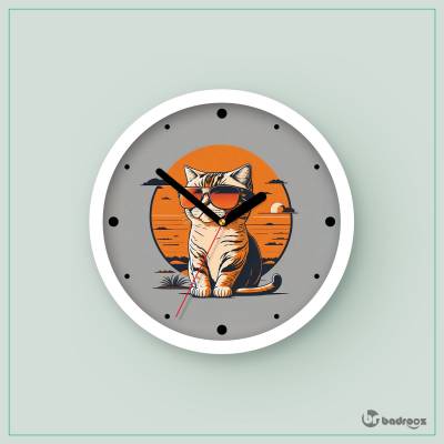 ساعت دیواری  گربه عینکی نارنجی