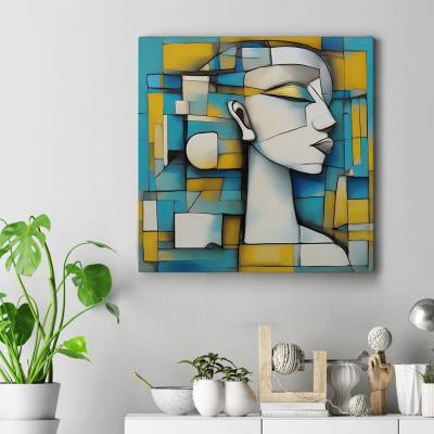 تابلو کنواس مربع (بوم) طرح کوبیسم چهره دختر - 1