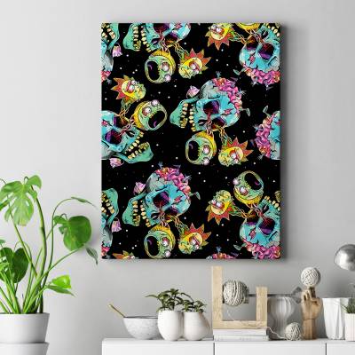 تابلو کنواس (بوم) پترن اسکلت فضایی ریک و مورتی