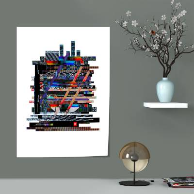 پوستر سیلک کلاژ دیجیتال سورئال مینیمال (مدل HKND_MEGACOMP.EXE)
