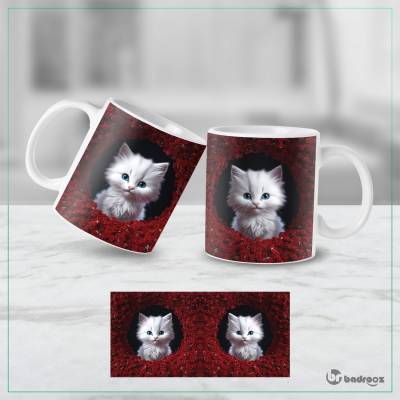 ماگ  حفره 3 بعدی گلهای رز قرمز و بچه گربه ملوس 1