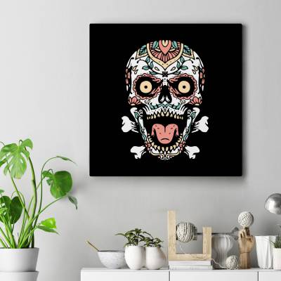 قاب کنواس مربع white skull