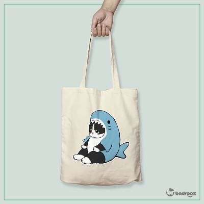 کیف خرید کتان (توت بگ) گربه با لباس کوسه